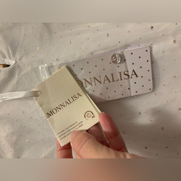 MonnaLisa Tulle dress gown spire flounces golden dots gold sequins cream formal - Picture 10 of 17